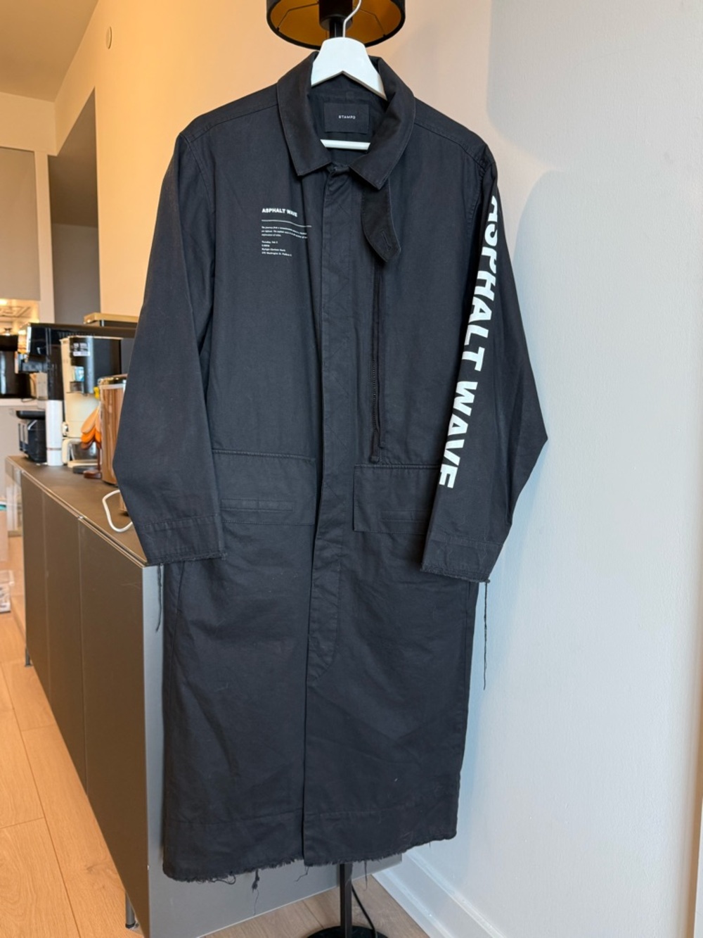 STAMPD Trench Coat with Sleeve Graphic